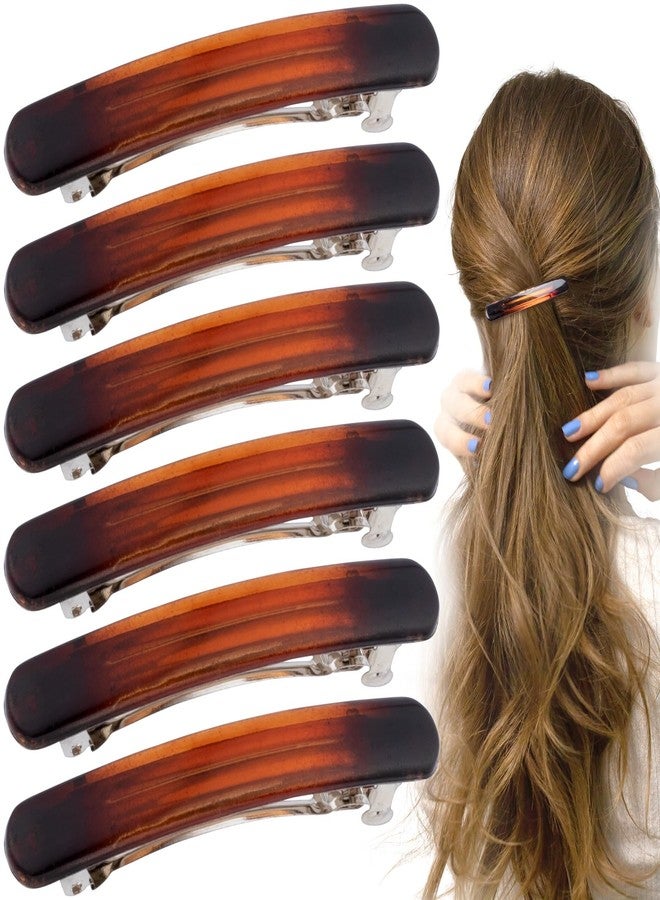 STSTR 6PCS French Barrette Hair Clips for Women, 2.48 Inch Small Tortoise Shell Hair Clip, Curved Glossy Thin Hair Flat Hair Accessories for Women - Amber, Oval Style - Image 1